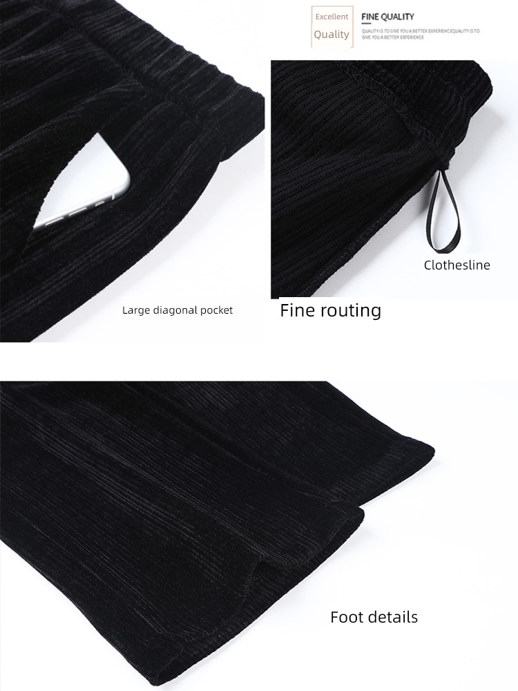 female Autumn and winter High waist Plush easy chenille  Wide leg pants