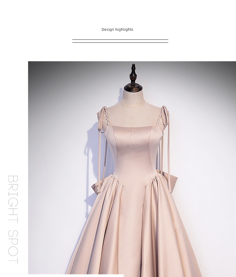 bow Evening dress female Advanced sense host French high-end atmosphere costume Bel Canto solo vocal music Art examination