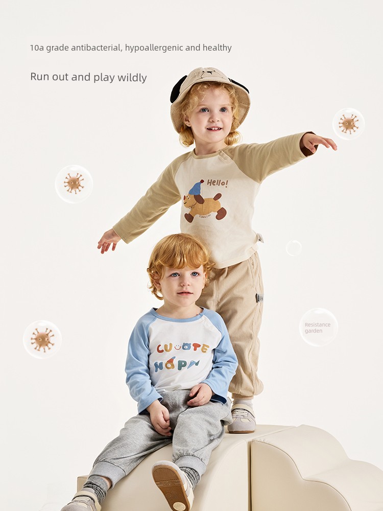 Tongtai Baby T-Shirt Spring & Fall Pure Cotton Kidsren's Casual Outing Long-Sleeved Tops for Boys and Girls New Style