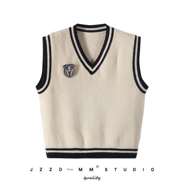 Advanced sense Academic atmosphere Overlapping wear Autumn and winter V-collar Vest