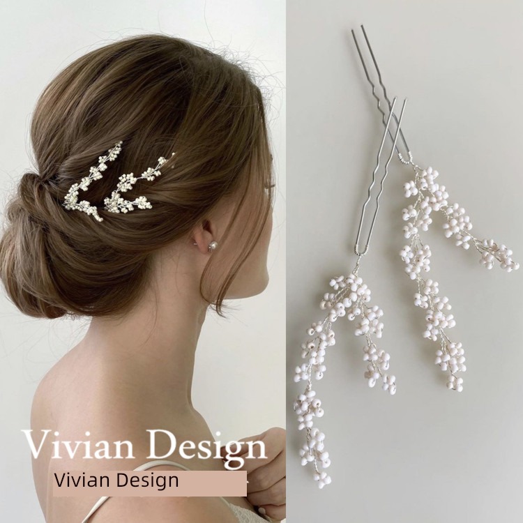 Import bride silver Hairpin European style Aestheticism Millet beads