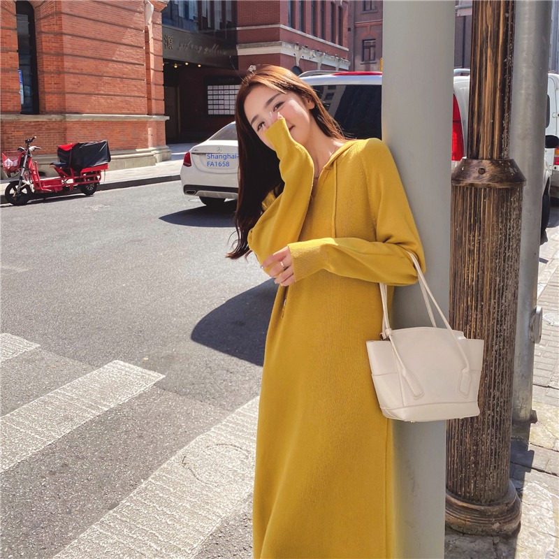 Straight cylinder leisure time Hooded spring and autumn Lazy wind sweater skirt
