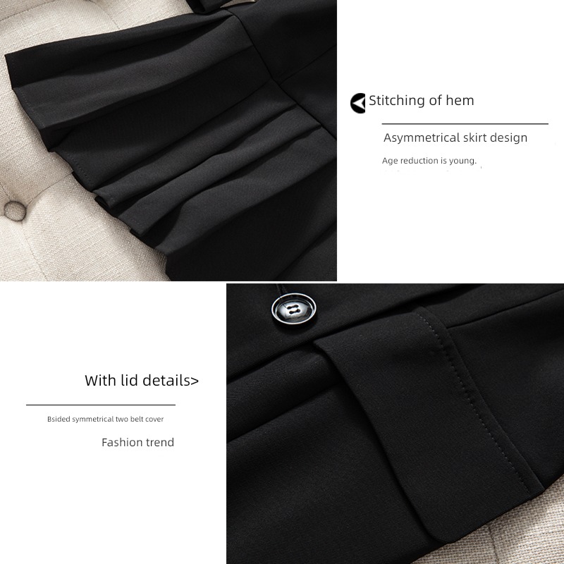Women's wear Sense of design Medium and long term black Pleat Dress