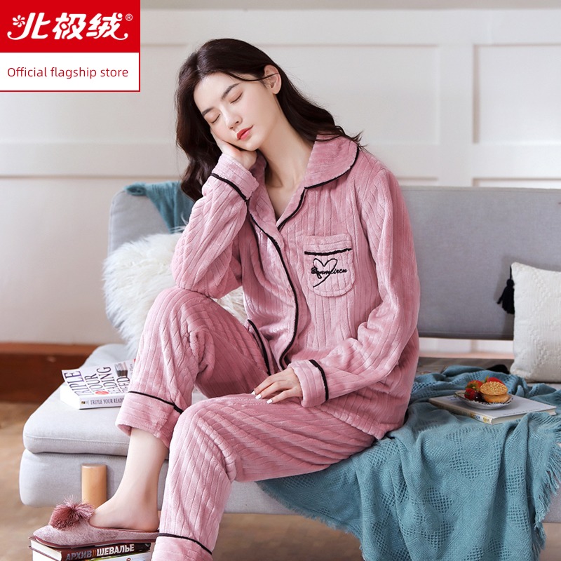female Autumn and winter thickening Flannel Can be worn out pajamas