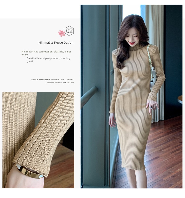 Half high collar Long sleeve Self-cultivation Autumn and winter a step Wool skirt