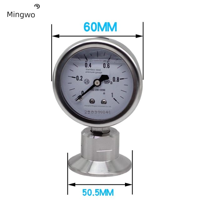 Chuck clamp type diaphragm pressure gauge Food hygiene grade diaphragm meter YNTP60BF 1MPA shock-resistant fast loading type