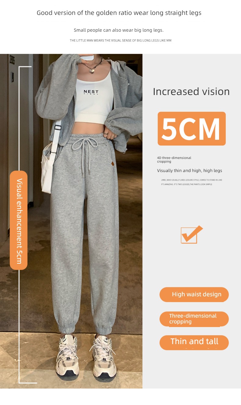 female Autumn and winter Plush Tie one's feet Show thin grey leisure time sweatpants