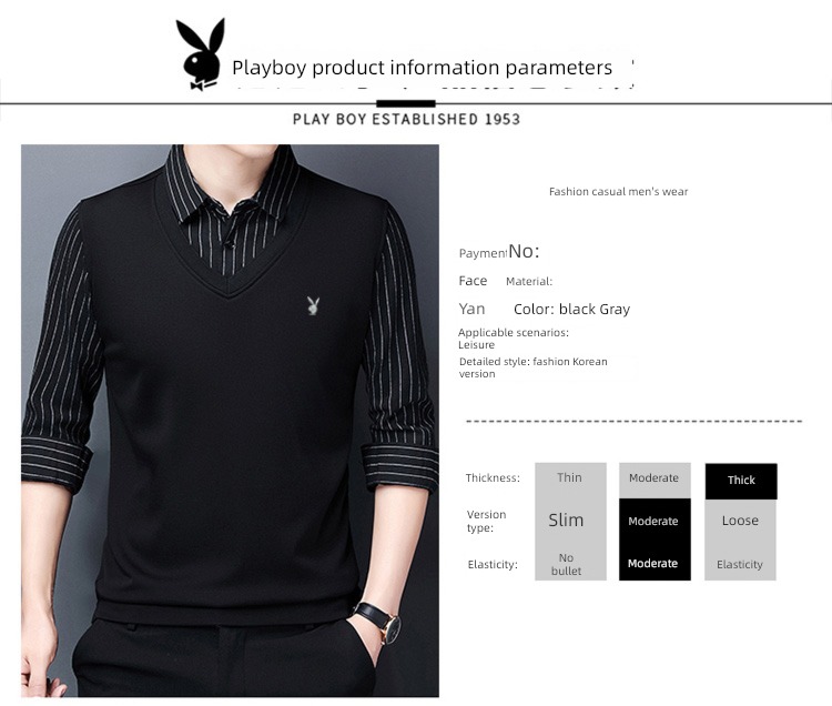 dandy Shirt collar autumn stripe Fake two