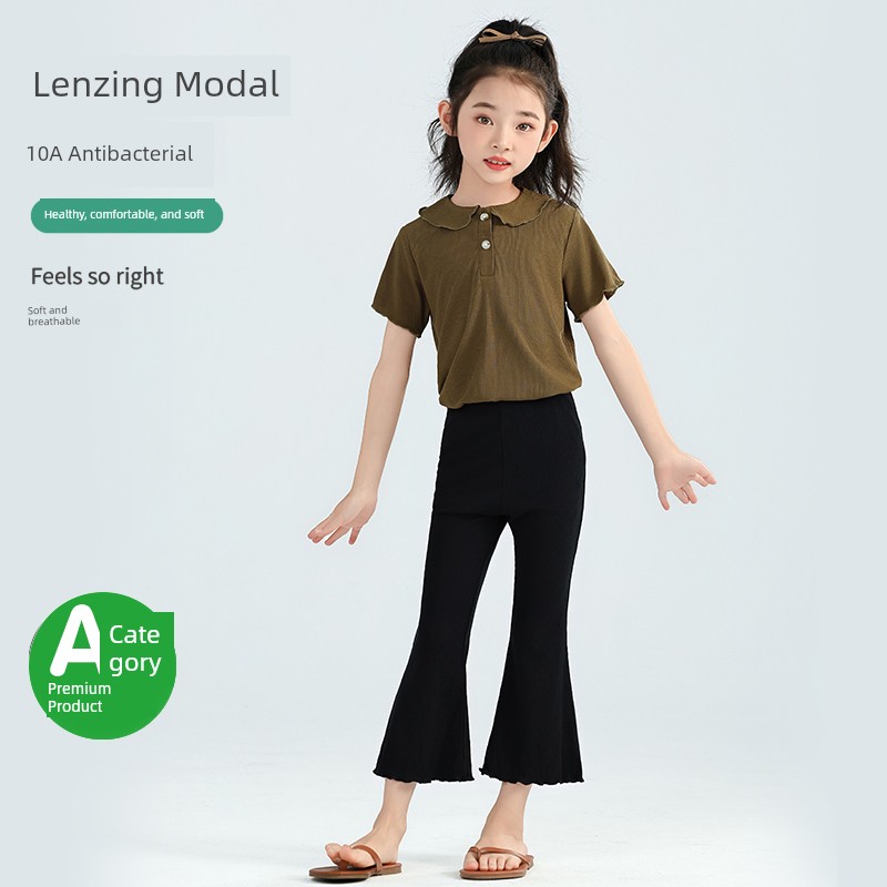 Category a Girls' Flared Pants, Summer Thin Leggings, Black Children's Cropped Pants, Modal Baby Flared Pants, White — 5