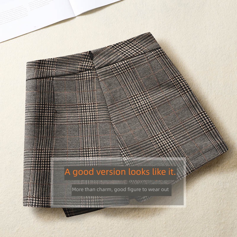 Wool lattice High waist Buttocks A word winter skirt