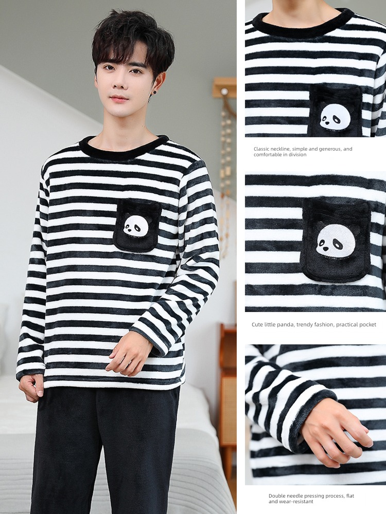 male Autumn and winter thickening keep warm Flannel Condom pajamas