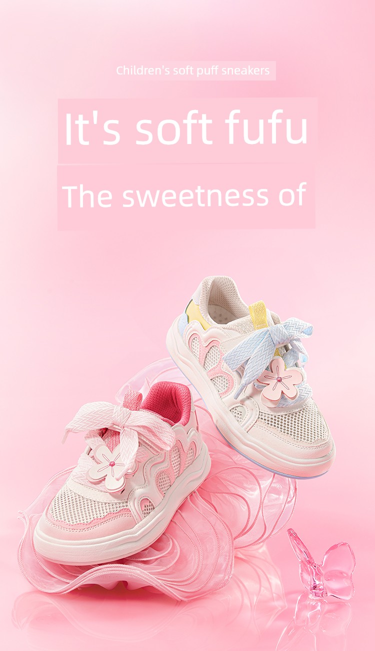 Balabala Kidsren's Shoes, Kidsren's Sneakers, Low-Top Girls' White Shoes, 2026 Summer New Style, Sweet Mesh Breathable Shoes — 2