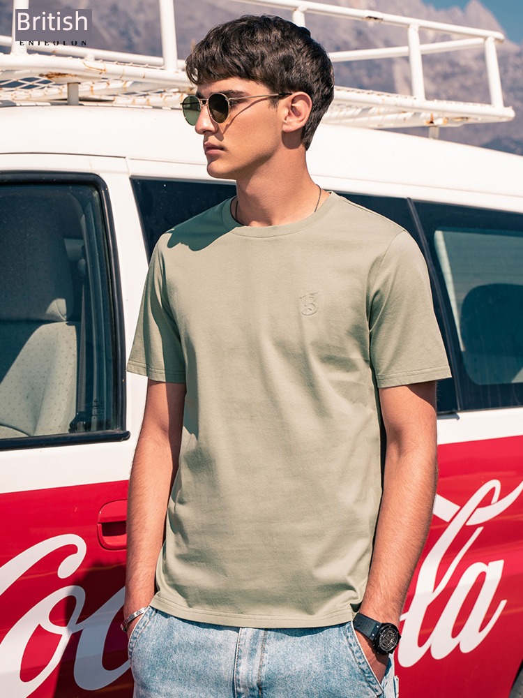 Ying julun   pleasantly cool Smooth   pure cotton man Self-cultivation Simplicity Show thin Short sleeve T-shirt Versatile   delicate Hot stamping jacket