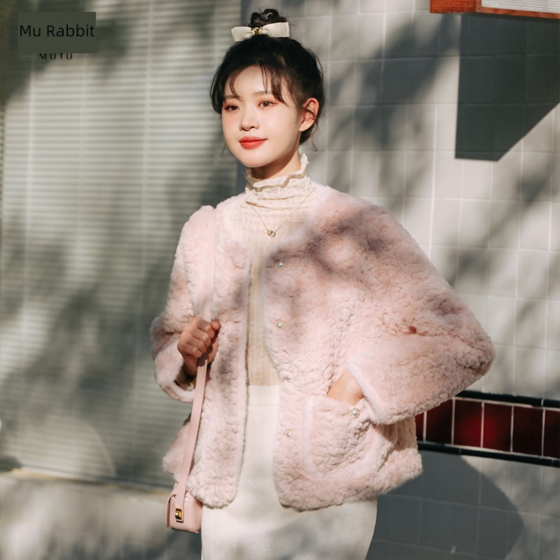 Moxa rabbit October 31 New products Autumn and winter Self-cultivation High collar Long sleeve Inner lap Lay a foundation jacket female
