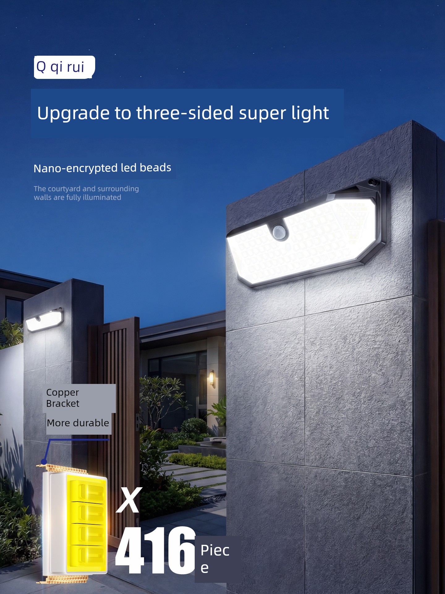 Solar Outdoor Garden Light with Human Body Sensor Lighting, New Model for Home Use, Waterproof Outdoor Wall Light for Rural Yards and Entrances