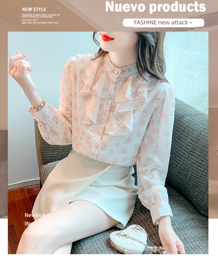 Long sleeve Women Foreign style Spring and Autumn Ruffles Small shirt