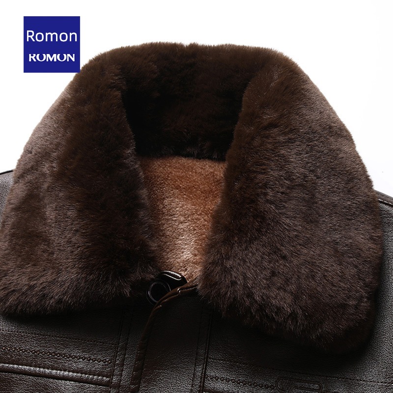 Romon Fur collar man leather clothing Jacket winter clothes loose coat