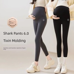 Maternity Shark Pants Summer Thin Leggings for Spring, Autumn, and Winter, Casual Yoga Nine-Point Belly Support Long Pan