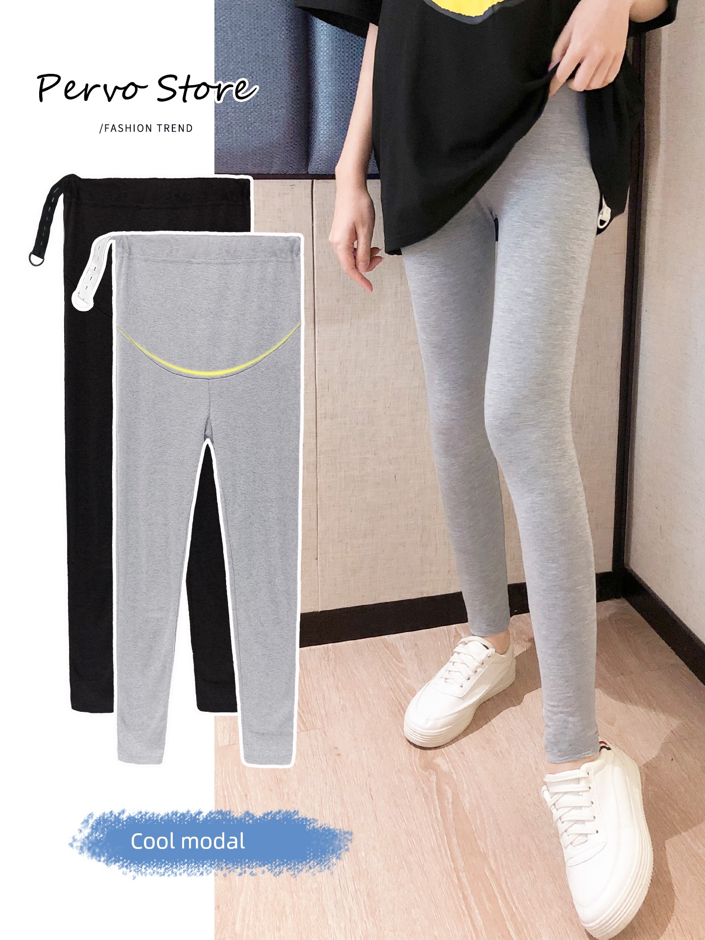 Maternity Pants for Summer, Modal Thin Style, Large Size, Non-Tightening, Belly-Supporting Long Pants, Suitable for Wearing Outside, Maternity Leggings for Summer