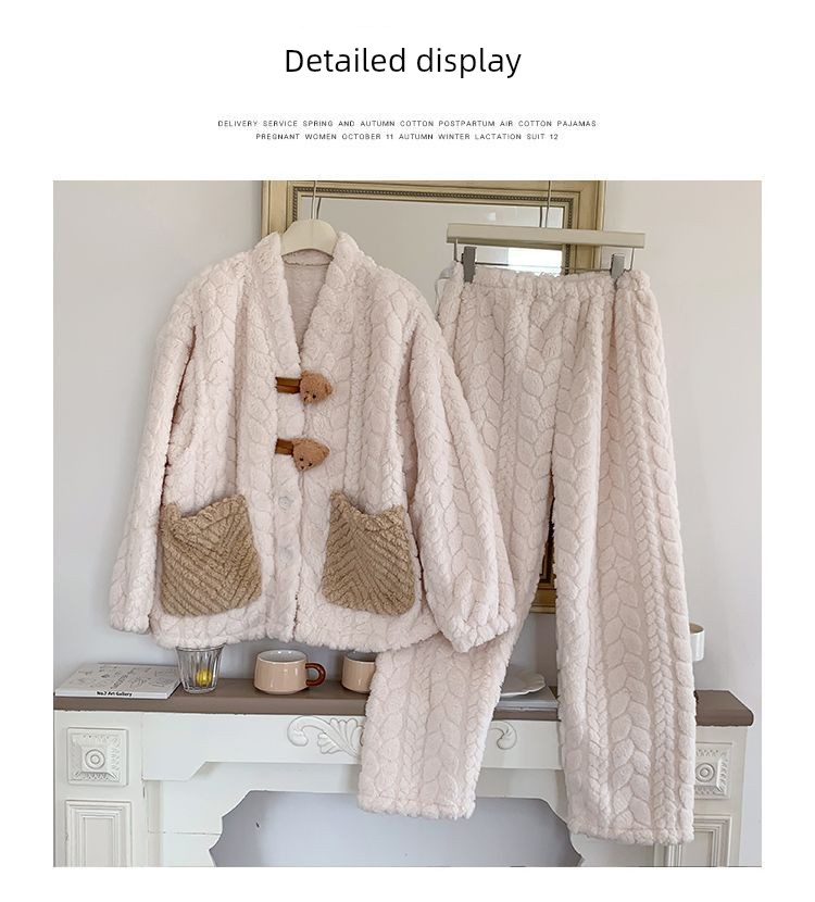 2026 Coral Fleece Maternity Pajamas Winter Postpartum Large Size Nursing Warm Thickened Homewear for Pregnant Women — 19