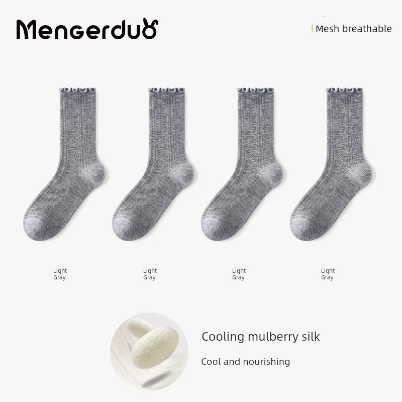 Girls' Socks, Summer Thin Silk Mesh Socks, Kidsren's Breathable Pile Socks, Girls' Lace Princess Mid-Calf Socks — 1