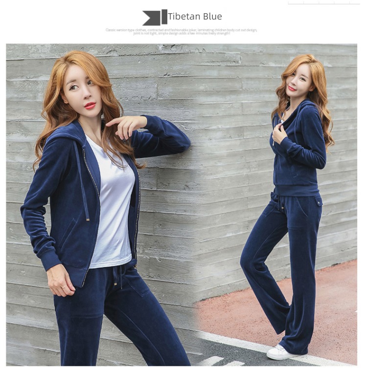 Gold wire velvet Athletic Wear suit female spring and autumn 2022 new pattern Fashion temperament Self-cultivation Big size Two Show thin tide