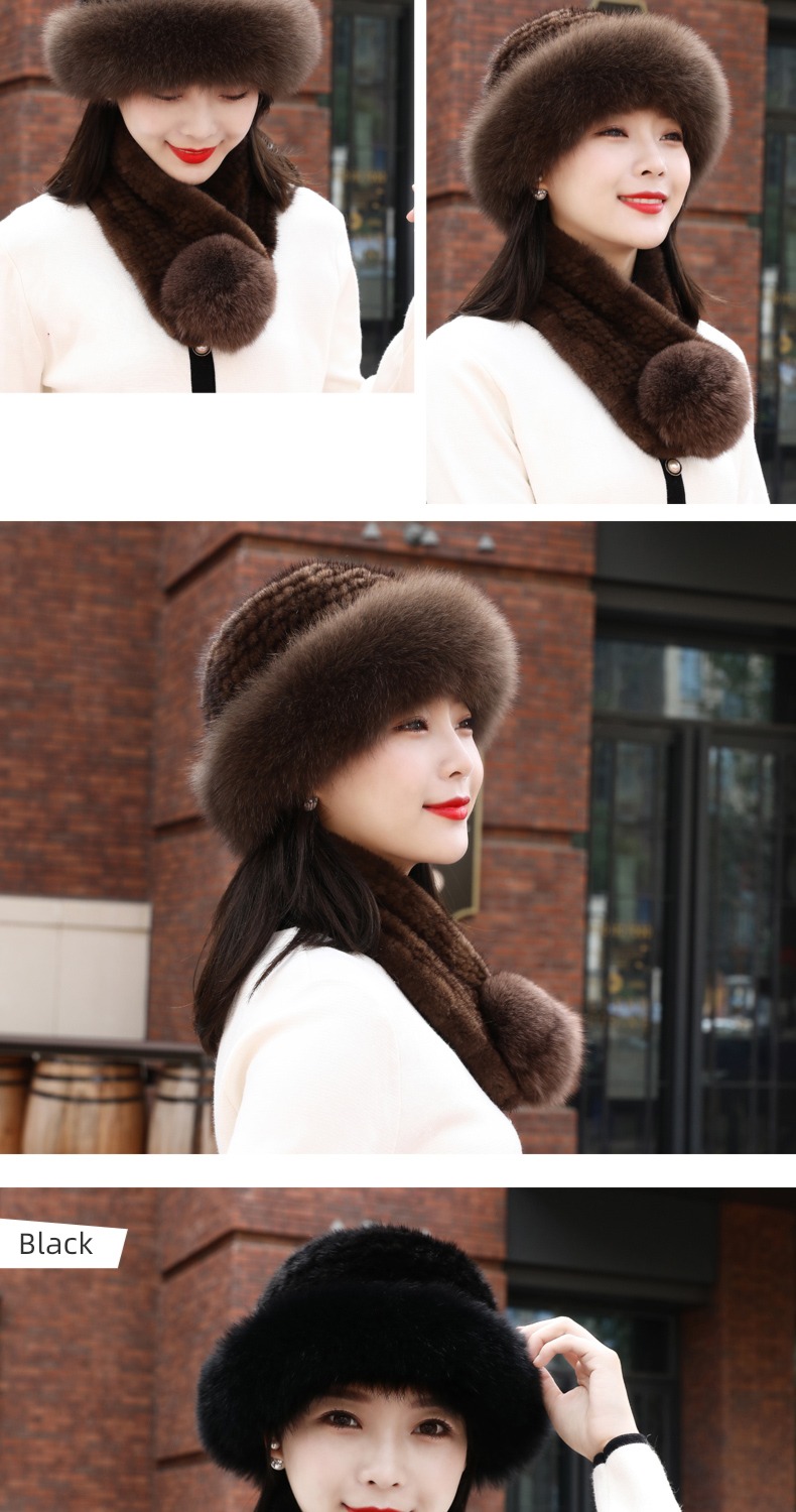 Lei Xuan weave Fox  Mink skin female suit Hat