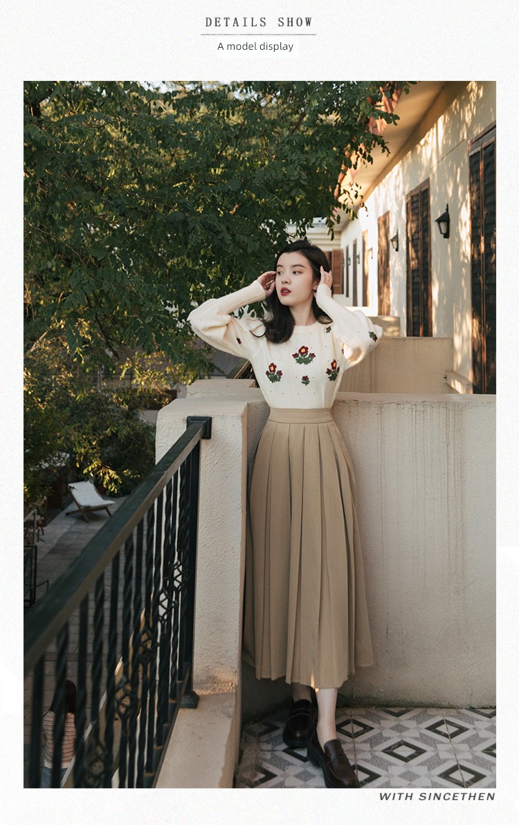 French Pleat Autumn and winter Gentle wind Embroidery Dress