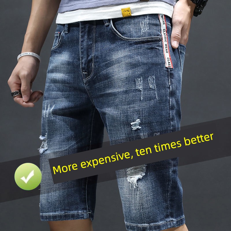 full marks summer Thin money hole Korean version Denim shorts