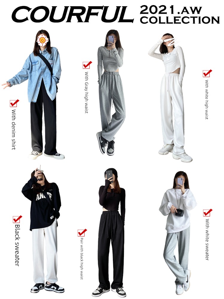 spring and autumn Straight cylinder easy Broad leg Drawstring ins Sports pants