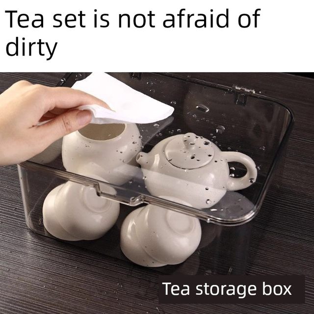 Tea set storage box with lid dustproof transparent tea table table top tea tea cup sorting storage Kung Fu teapot storage rack