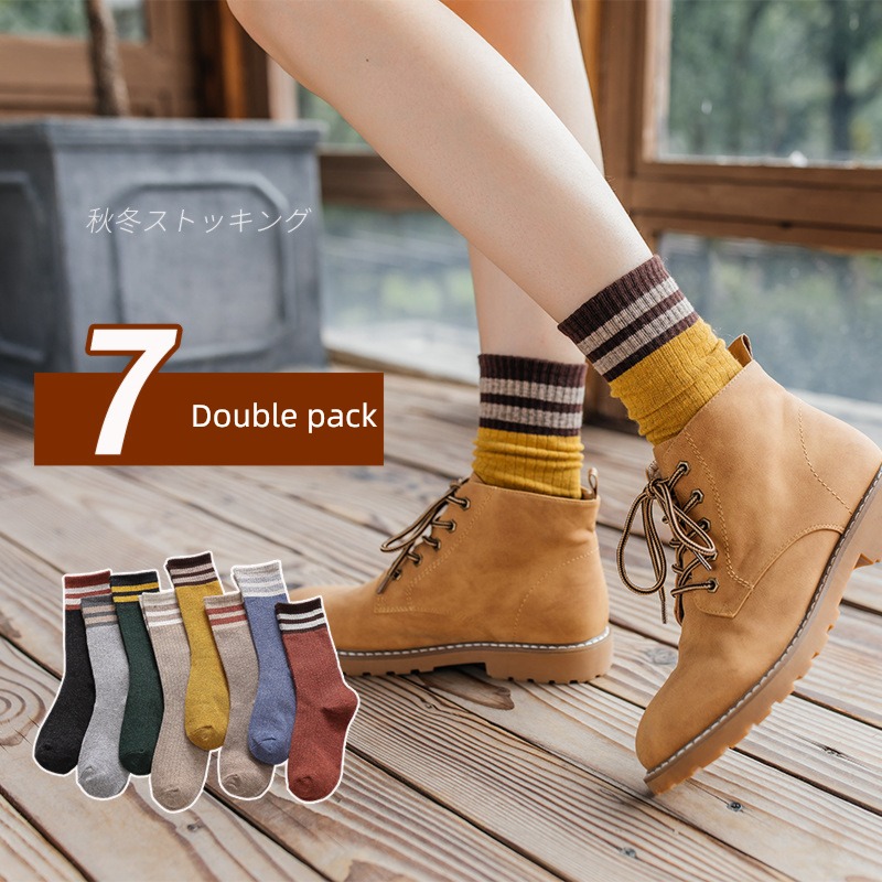 Autumn and winter Cotton female parallel bars Retro Forest Department Pile socks