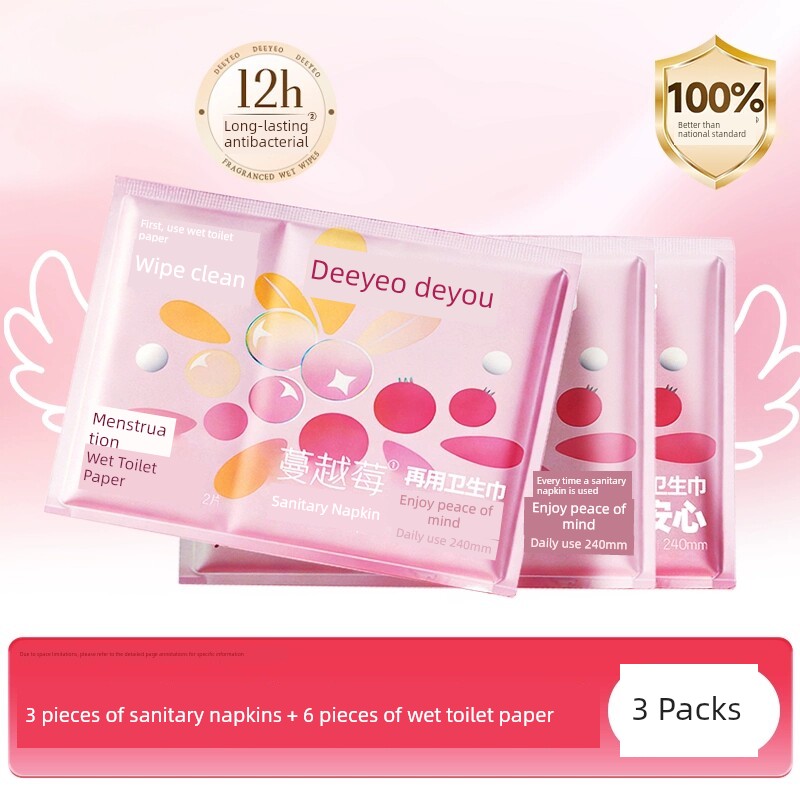 Deyou Cranberry Sanitary Napkins Day Use 240mm Women's Skin-Friendly Menstrual Pads Dry and Breathable Antibacterial Sanitary Pads 8-Pack — 4