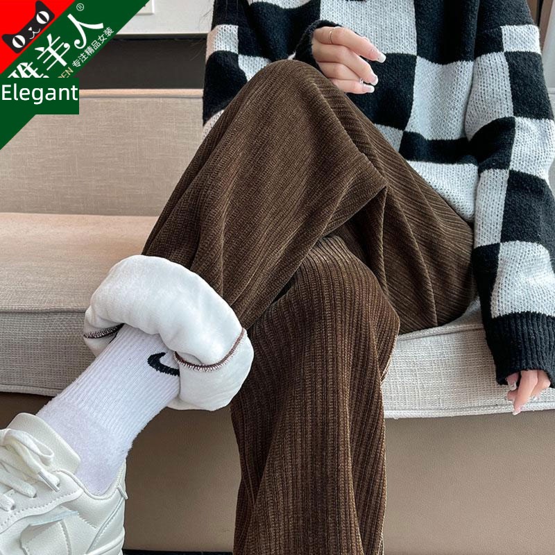 corduroy trousers female Autumn and winter Plush thickening cotton-padded trousers Wear out winter Tie one's feet leisure time little chap motion sweatpants