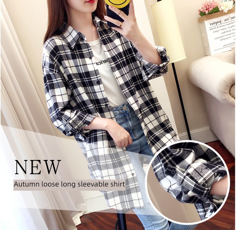 Wear out lattice Long sleeve easy Retro Hong Kong flavor shirt