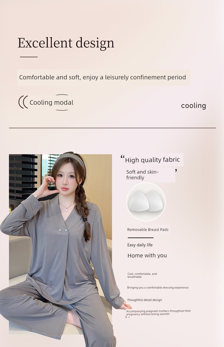 Modal Summer, Autumn, and Winter Maternity Wear with Chest Pads, Pure Cotton Postpartum October Maternity Nursing Pajamas and Loungewear — 2
