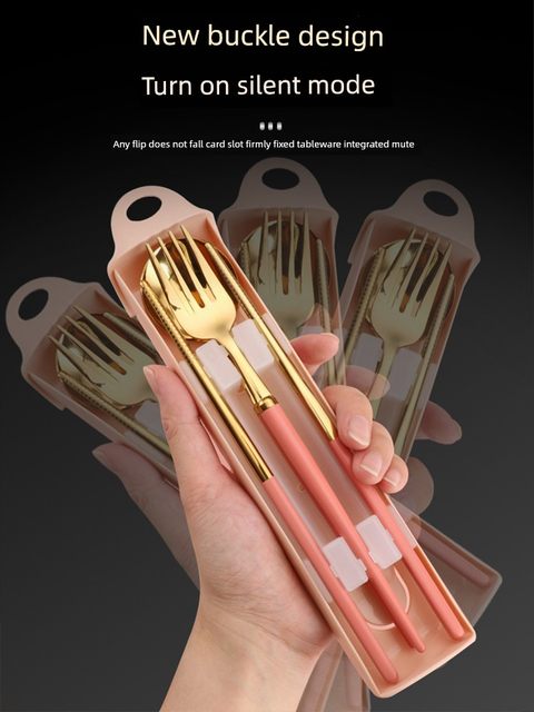 316 stainless steel chopsticks and spoon set portable tableware three-piece set for fork single student cute storage box