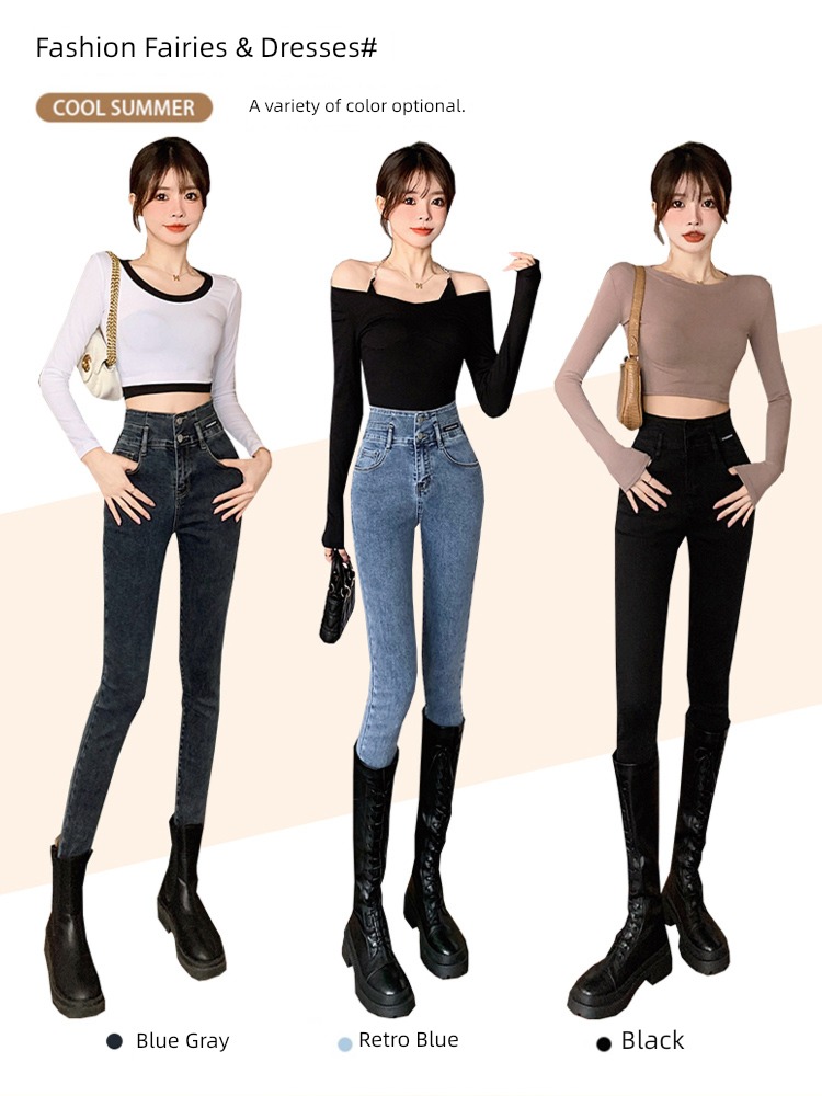 High waist Wear out winter Plush Women Little feet Pencil pants