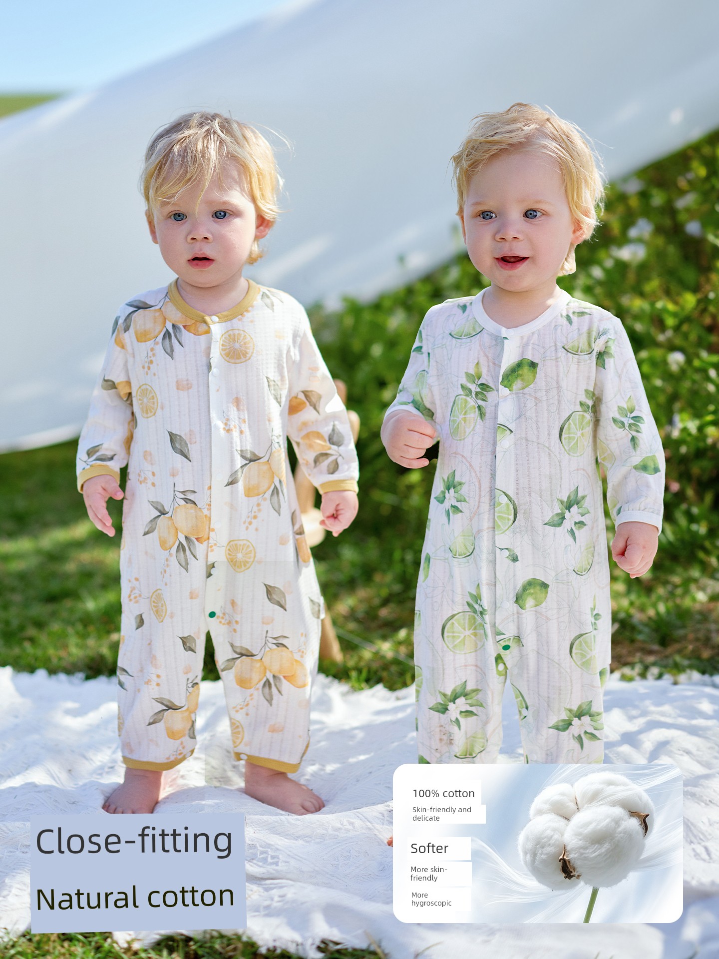 Ouyun [Jelly Cool] Baby Clothes Summer Thin Cotton Romper Long Sleeve Pajamas Air Conditioning Suit — 3
