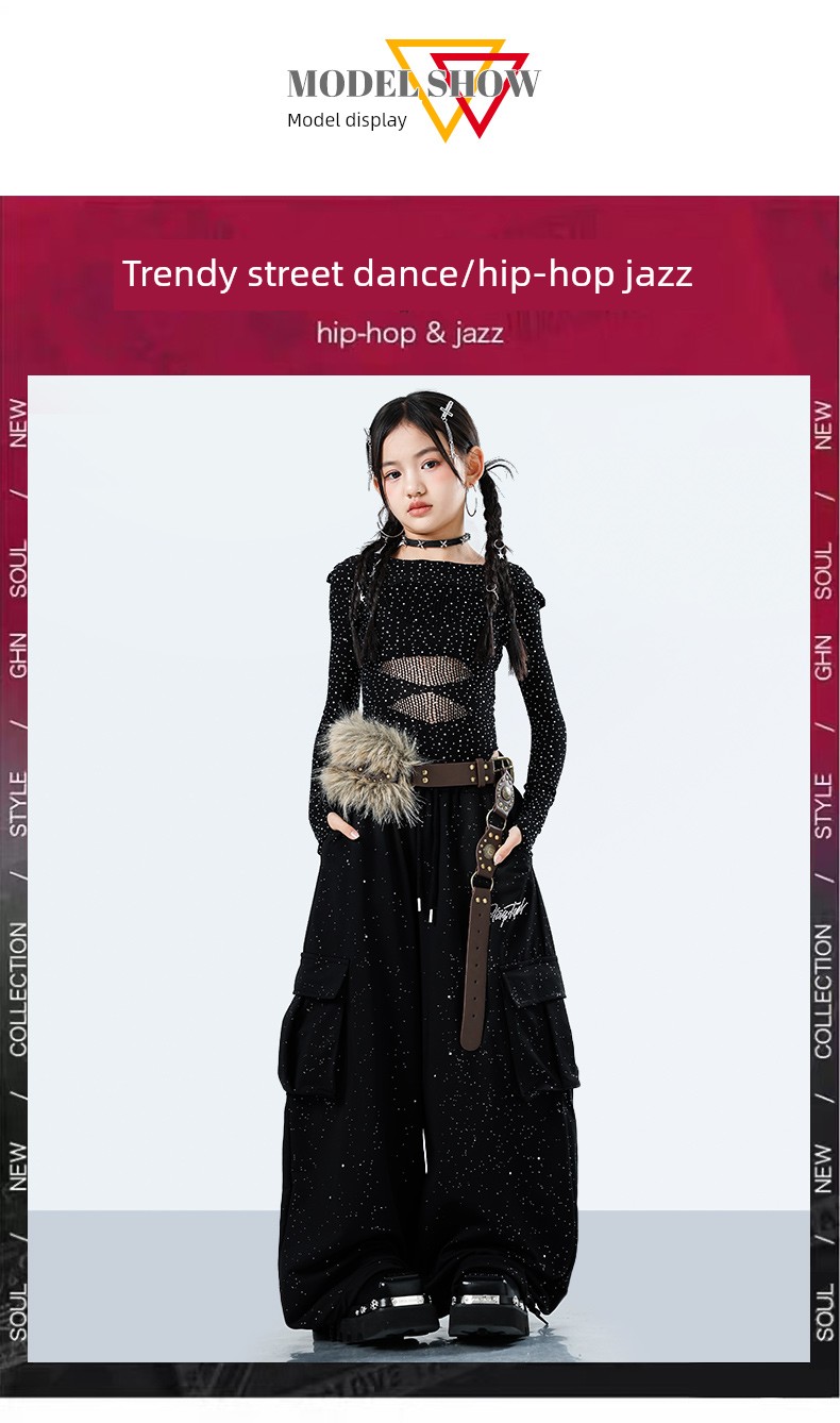 Children's Jazz Dance Clothing, Midriff-Baring Mesh Top and Pants Set, Jazz Girls' Street Dance Trendy Outfit, June 1St Performance Costume — 9