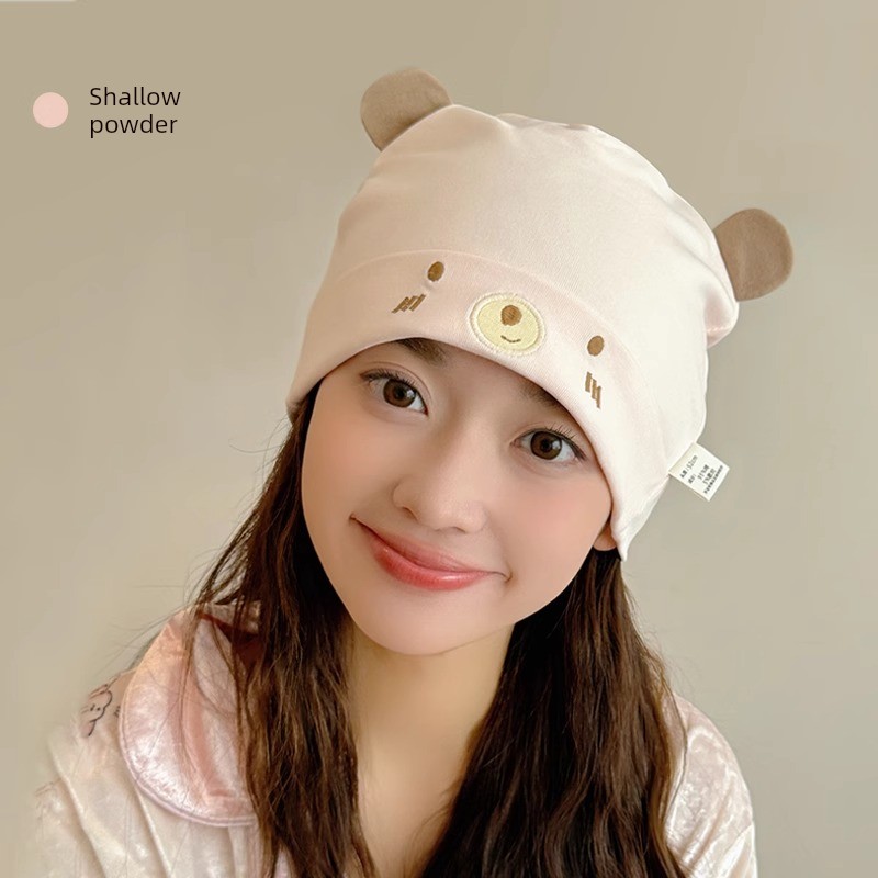 Postpartum Hat for All Seasons, Pure Cotton, Class A, Large Head Circumference, Cute, Thin Style for Spring and Summer, Windproof for Postpartum Women, — 3