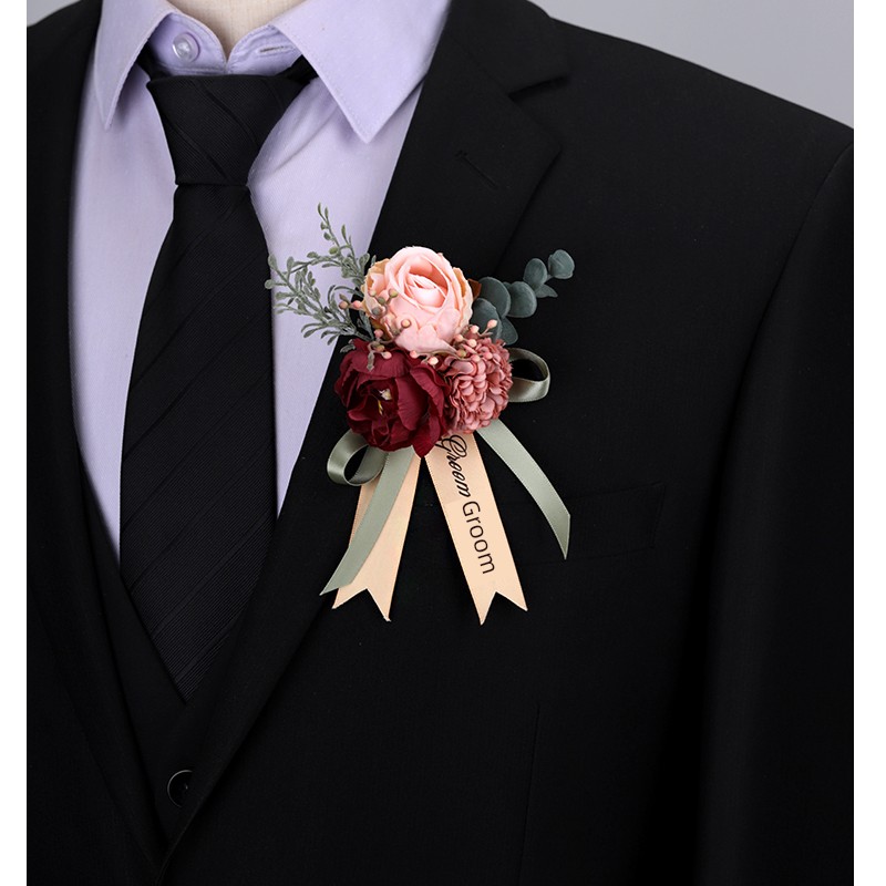 Mori look Wedding Corsage Bridegroom Bride Wedding Bridesmaid Wrist Flower Parents Family Full Set of Placket Guest Brooch
