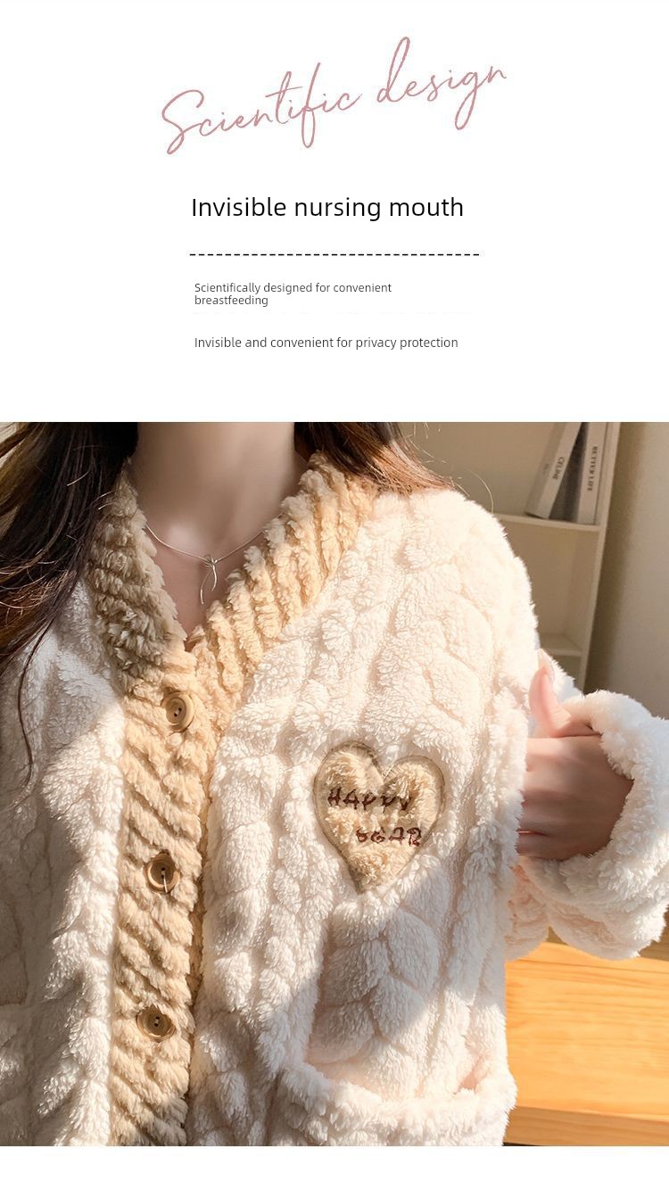 2026 Coral Fleece Maternity Pajamas Winter Postpartum Large Size Nursing Warm Thickened Homewear for Pregnant Women — 36
