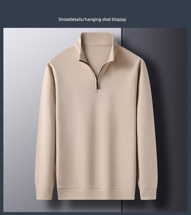 zipper Half height stand collar Autumn clothes man Long sleeve T-shirt