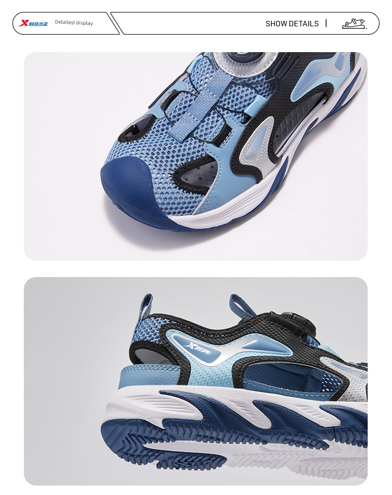 Xtep Children's Shoes, Boys' Sandals, Big Children's Shoes, New Summer Sandals, Rotating Buckle, Hollow Design, Non-Slip, Wear-Resistant Beach Shoes — 14
