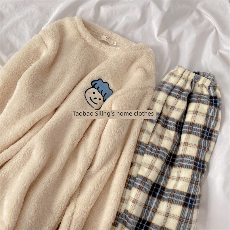 cartoon man Flannel Autumn and winter lovers pajamas