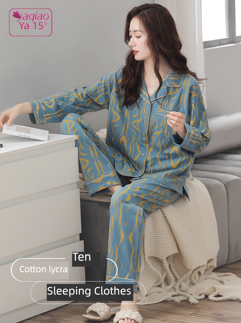 female Long sleeve pure cotton Big size autumn mom suit pajamas