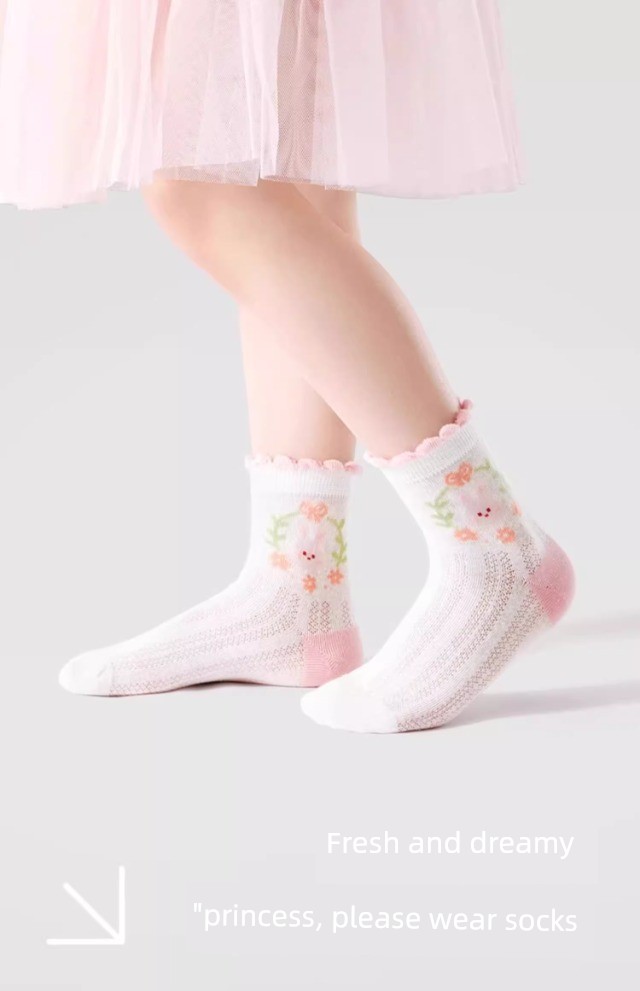 Children's Socks for Girls, Spring and Summer Thin Style, Pure Cotton Mesh Socks for Baby Girls, Princess Lace Mid-Tube Summer Thin Socks — 2