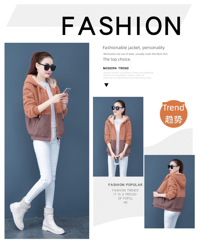 loose coat female Lamb hair winter thickening Fleece loose coat