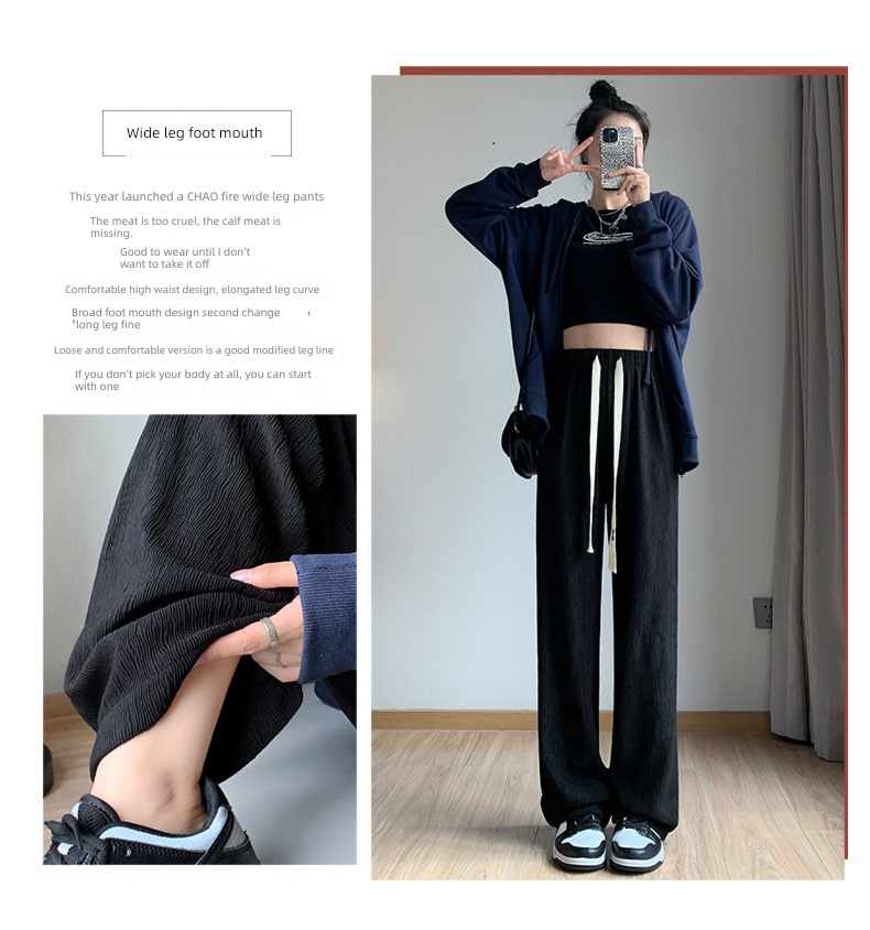 white High waist easy Straight cylinder motion leisure time trousers